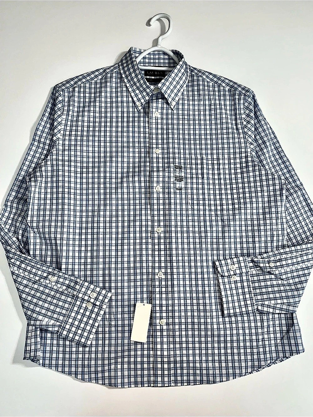 Lauren Ralph Lauren Plaid Button Down in Blue & White Size L NWT - Picture 3 of 10